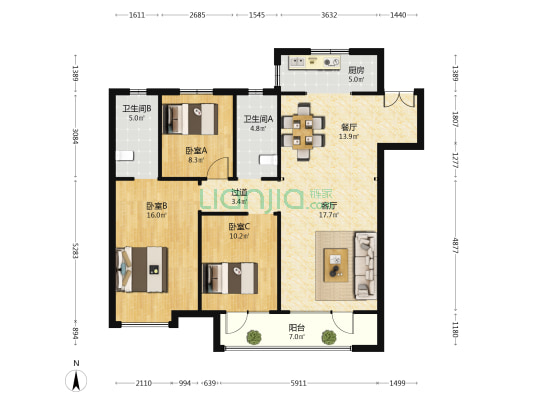 中核和兴府 3室2厅2卫 124平方