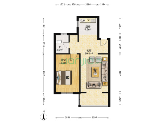 达谢庄荷花茗苑东区 1室1厅1卫 62平方