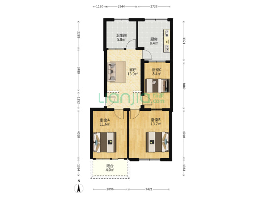 万寿社区挂榜街1弄 3室1厅1卫 72平方