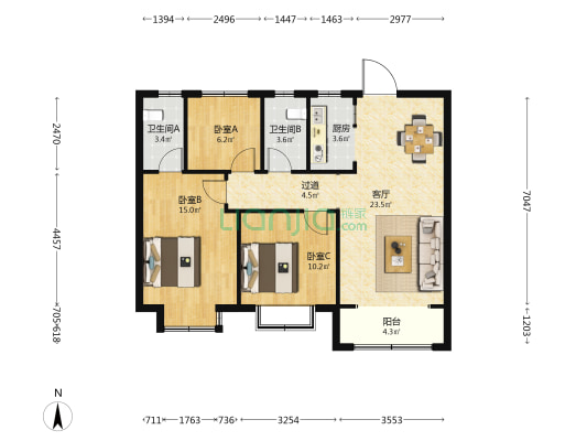 荣科金水苑 3室1厅2卫 109平方