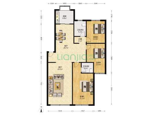 泡桐研究开发家属院 3室2厅2卫 130平方