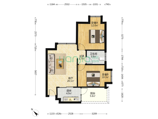 泰景花园 2室1厅1卫 70平方
