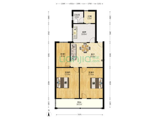 新华书店宿舍 3室1厅1卫 99平方