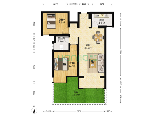 博源名都 2室1厅1卫 86平方