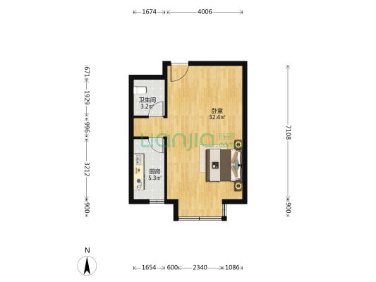 富禹国际 1室0厅1卫 57平方