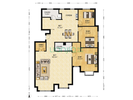 北山名苑 3室2厅2卫 184平方