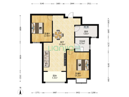 金河绿城小区 2室1厅1卫 98平方