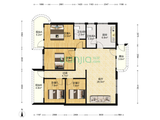 府前路11号 4室1厅2卫 109平方