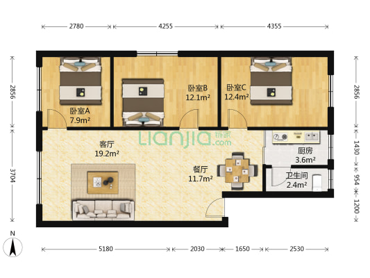 清和大道91号 3室2厅1卫 88平方