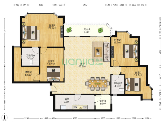 锦城花园 4室1厅2卫 190平方