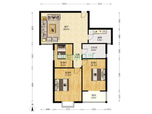 中环水岸 3室1厅1卫 124平方