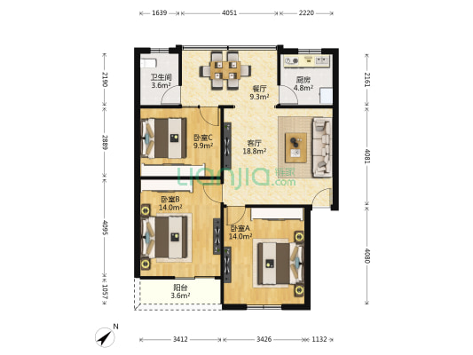 龙泉民政局宿舍 3室2厅1卫 92平方