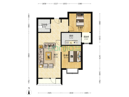 满五唯一  无尾款  带全屋家具家电  精装拎包入住-户型图