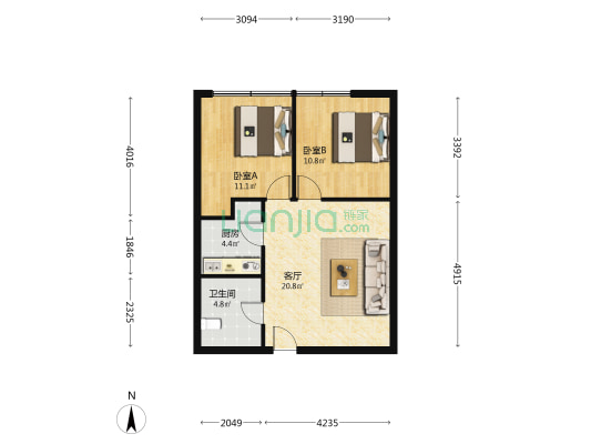 中环永新国际广场 2室1厅1卫 84平方