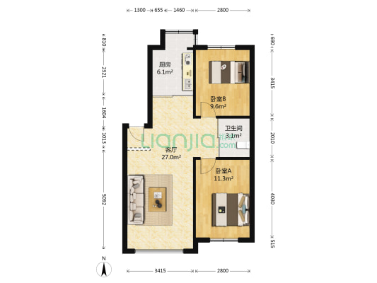 豪邦四季经典A区 2室1厅1卫 76平方