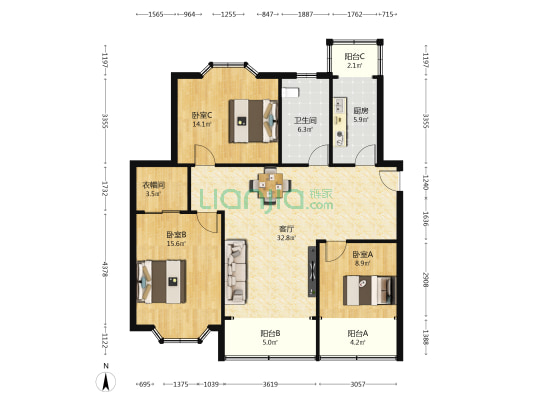 杨园四村 3室1厅1卫 115平方