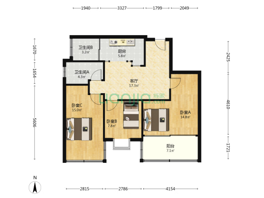 名品居 3室1厅2卫 97平方