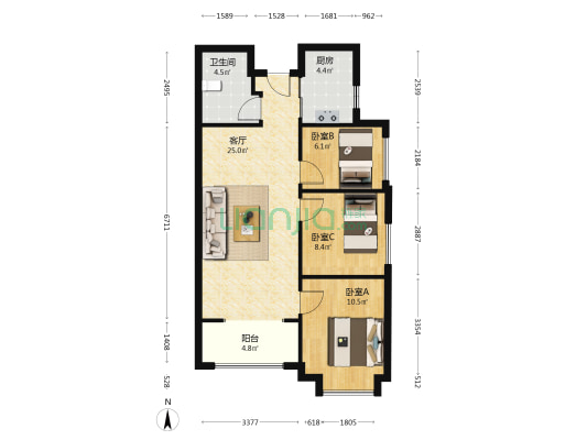 金地·格林格林 3室1厅1卫 95平方