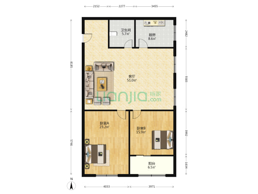 华夏综合楼 2室1厅1卫 136平方