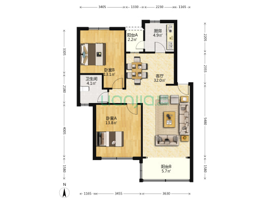 晨星四季苑 2室1厅1卫 94平方