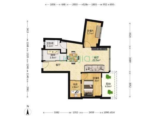 厦门电子城 3室1厅1卫 63平方