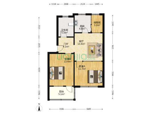 中国银行家属院 2室1厅1卫 72平方