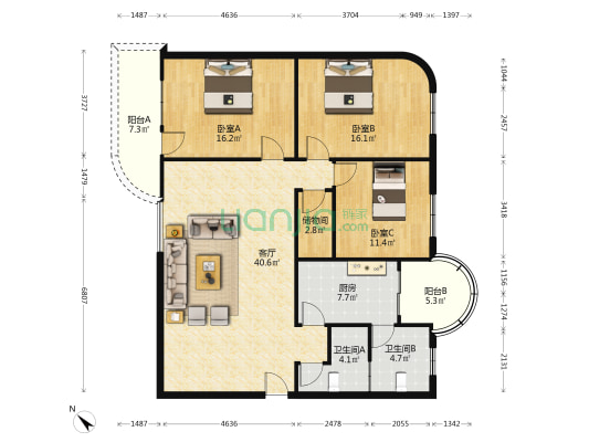 中衡公寓 3室1厅2卫 154平方