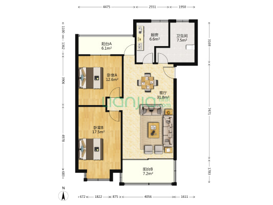 西郊世纪华城 2室1厅1卫 105平方