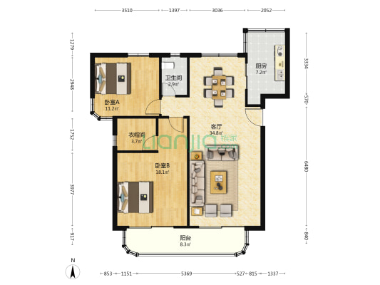 青阳宝岛花园一期 2室1厅1卫 107平方