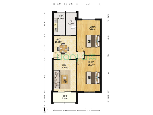 工农小区 2室2厅1卫 82平方