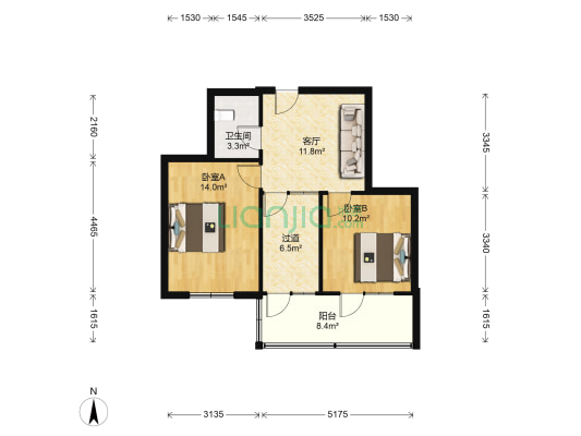 二电厂宿舍 2室1厅1卫 65平方