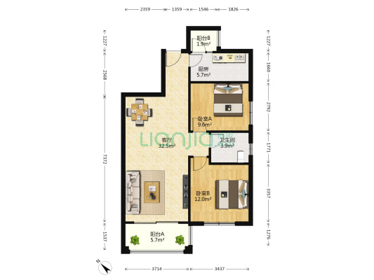 中华名园二期 2室1厅1卫 88平方