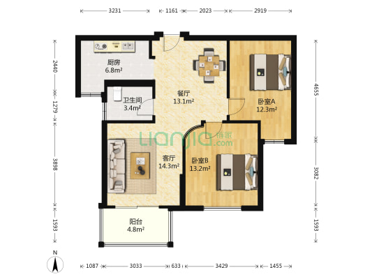 天和静海苑 2室2厅1卫 92平方