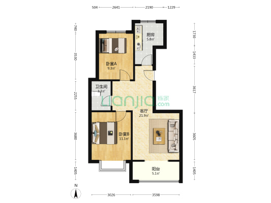 天地新城中间好楼层两居 满五唯一 带地下室-户型图