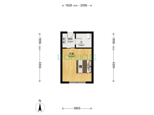 通达公寓 1室0厅1卫 34平方