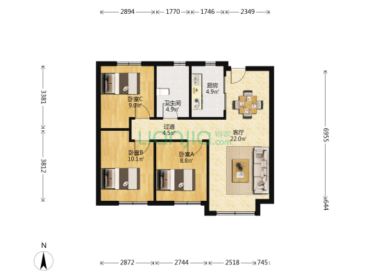 华润置地大连湾国际社区B2区 3室1厅1卫 100平方