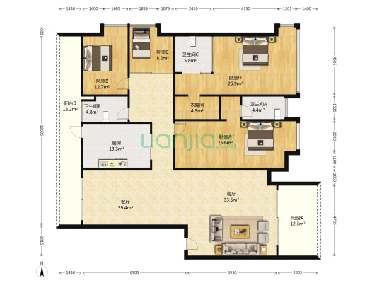 御名峰 4室2厅3卫 244平方