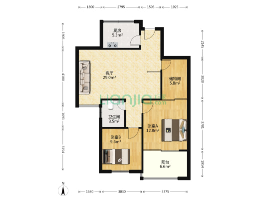 恒盛福康馨家园 2室1厅1卫 94平方