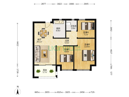 海伦堡逸璟园 3室1厅1卫 90平方