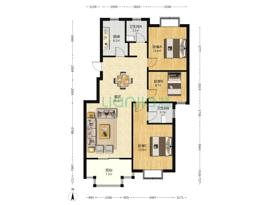 通达亲亲家园 3室1厅2卫 115平方