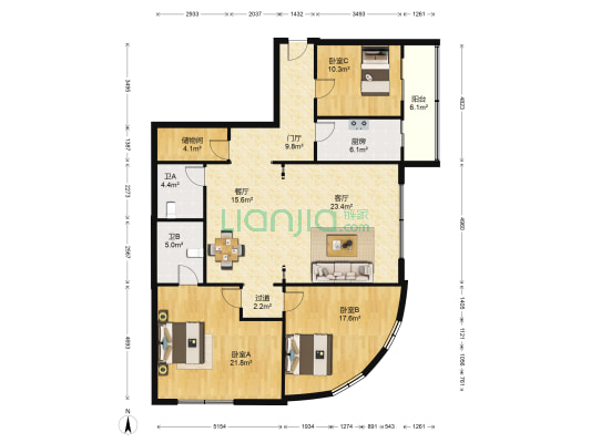 长寿公寓 3室2厅2卫 170平方