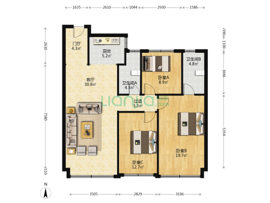 绿城春和印月 3室1厅2卫 127平方
