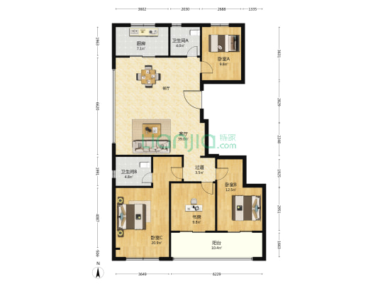 中海·铂隽 4室1厅2卫 156平方
