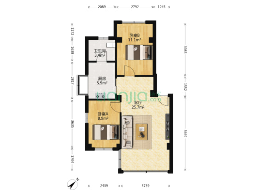 东华园 2室1厅1卫 65平方