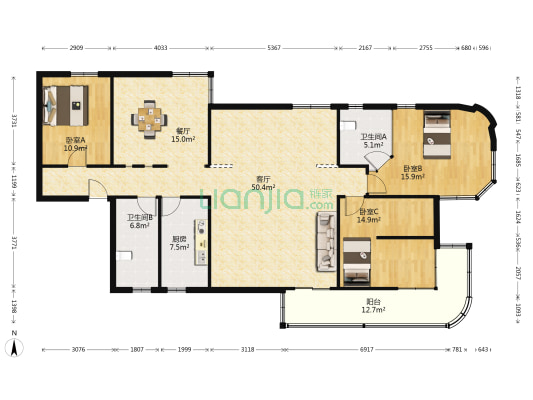 奥森花苑 3室2厅2卫 160平方