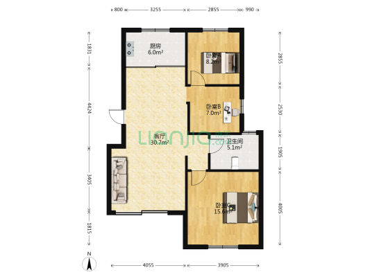 中南世纪城 3室1厅1卫 88平方