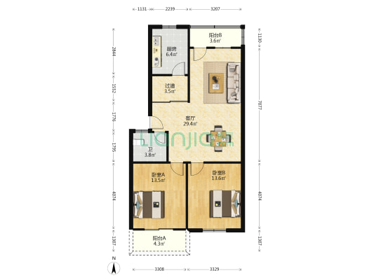 福乐园小区 2室1厅1卫 88平方
