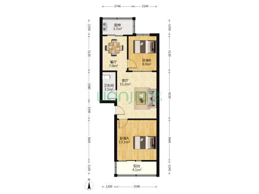 钟表材料厂家属院 2室2厅1卫 64平方
