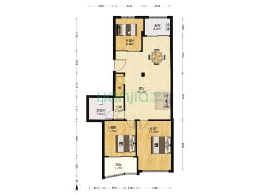 蟠凤前岸小区 3室1厅1卫 120平方