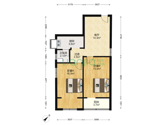 湖北省邮电通讯设备厂宿舍 2室1厅1卫 70平方